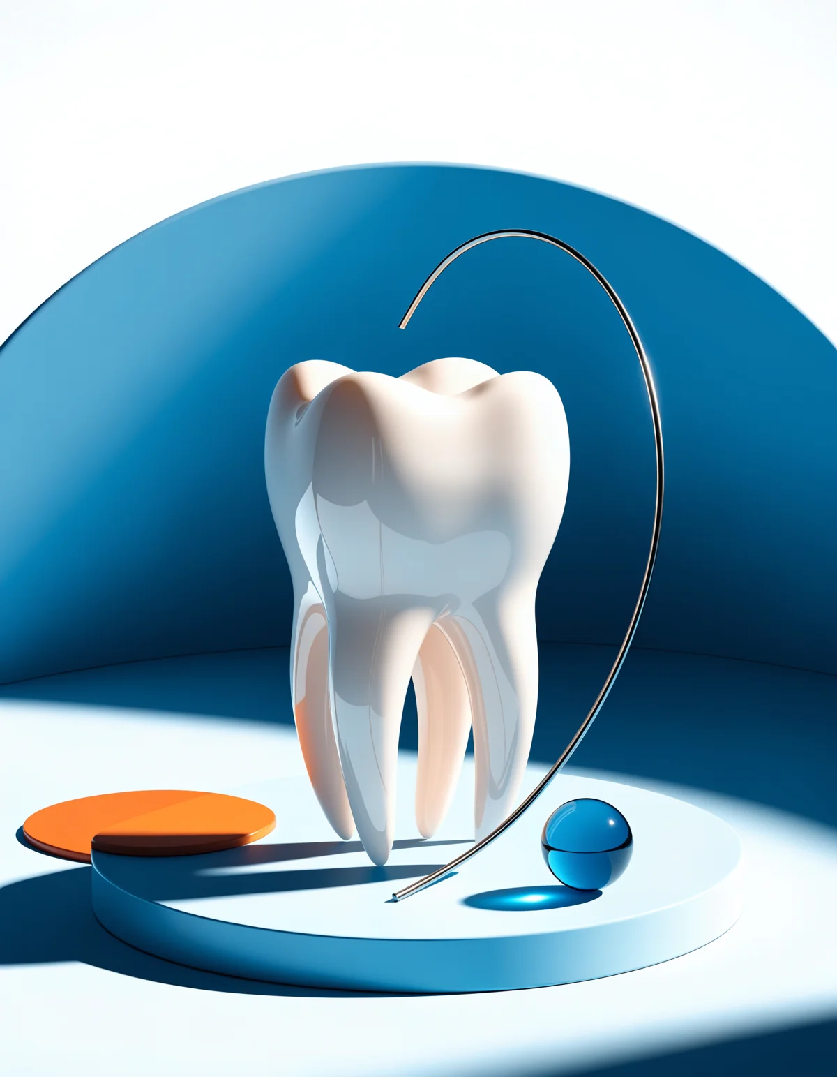 Ilustración de una pieza dental blanca sobre una base azul
